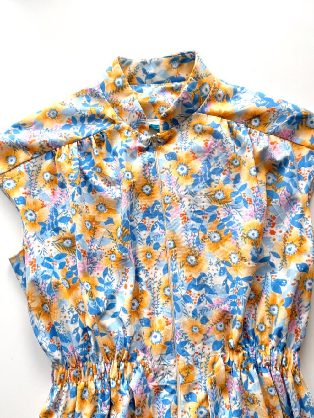 Vintage 70's CONRAD Retro Blue Orange Hippie Floral Belted Maxi Dress, Size L - Picture 6 of 11